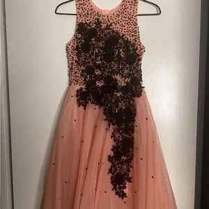 NWOT Pink and Black Laced Sequin Embellished A-Line Dress 4/5